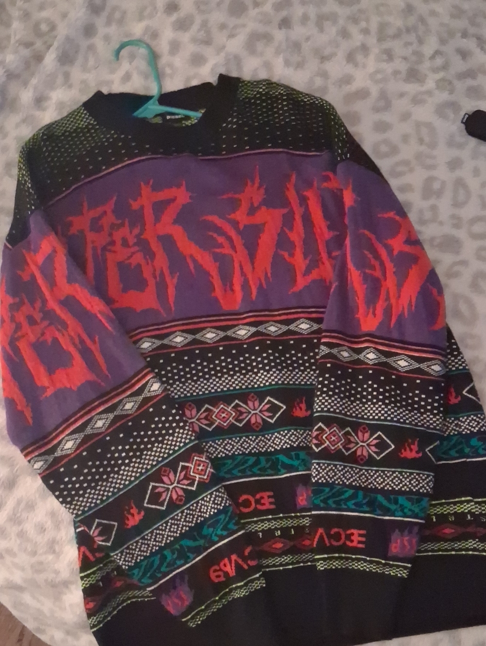 Diesel Purple Crewneck Sweater with Red Graphic Accents